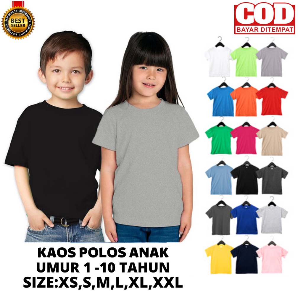 Kaos Polos Anak PrIa Wanita Umur 1-10 Tahun