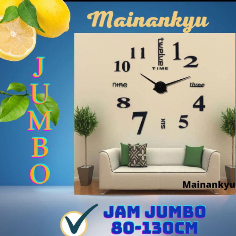 (MAINANKYU) Jam Dinding Raksasa  Besar DIY Giant Wall Clock Diameter 80-130cm- BLACK