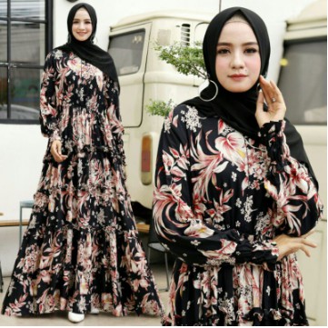 Caroline Maxi Amie 1| Fashion Muslim Baju Kondangan | OOTD Gamis Wanita Kekinian | Varian Army | HQ