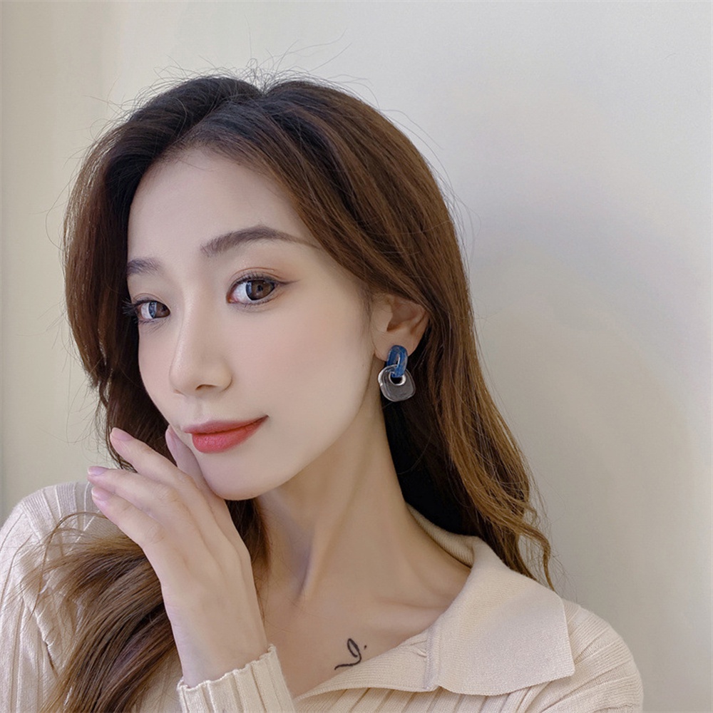 【COD Tangding】Anting Bentuk Geometris Warna Biru Kontras Gaya Korea Untuk Aksesoris Perhiasan