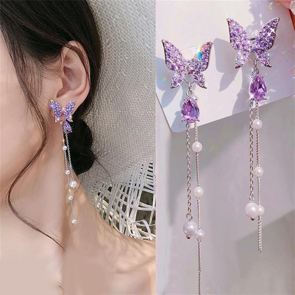 Lily Anting Kupu-Kupu Baru Wanita Fashion Ungu Perak Perhiasan Fashion Shiny Butterfly