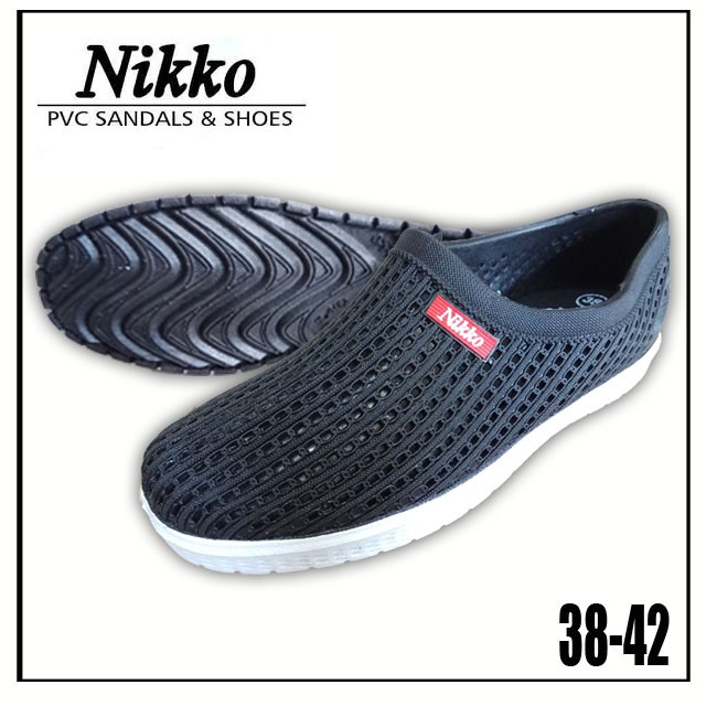 Nikko / Dulux 30-35 38-43 Sepatu Hitam Pria Karet / Tahan Air / Slip On