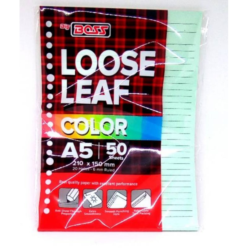 

Loose Leaf/Kertas File Big Boss Ukuran A5 Isi 50 Lembar Binder File Warna Campur