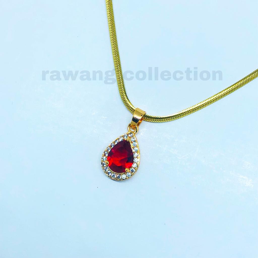 Kalung Titanium Fashion Wanita Plus LIONTIN pERMATA mERAH aNTI kARAT