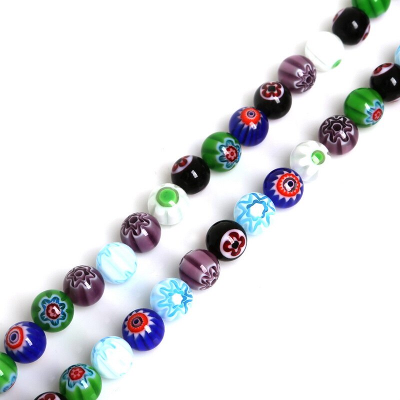 39-95/PCS Bentuk Bulat Fashion Millefiori Bunga Lampwork Manik-manik Kaca Warna Campuran untuk Kalung Gelang DIY Membuat Perhiasan