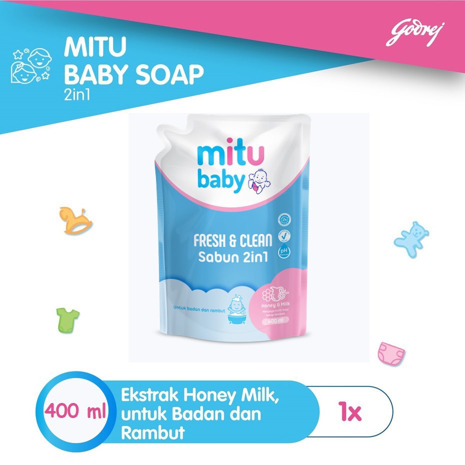 MITU SABUN 2IN1 FRESH&amp;CLEAN HONEY POUCH 400ML