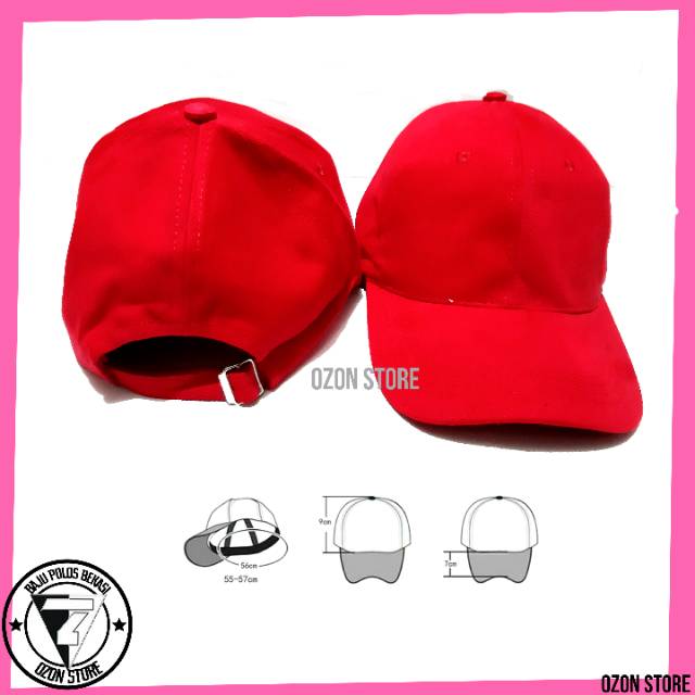 Topi Baseball Distro Caps Polos Pengait Besi Bahan Rapel Premium - Merah