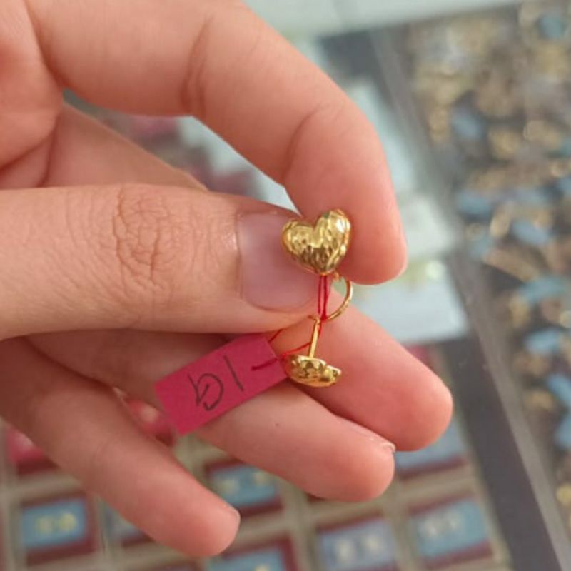 Anting Emas asli model cristal oval Gantungan