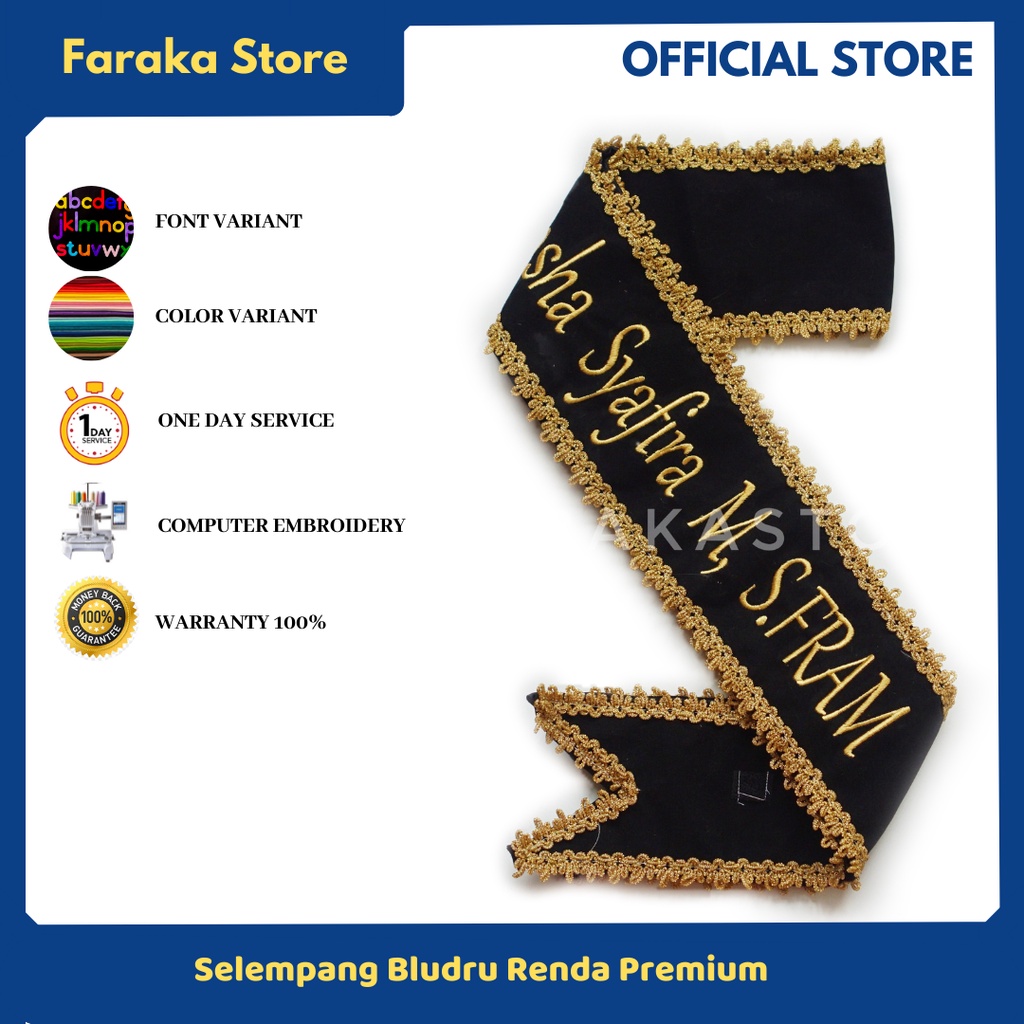 Selempang Wisuda Bludru Renda Bordir Komputer
