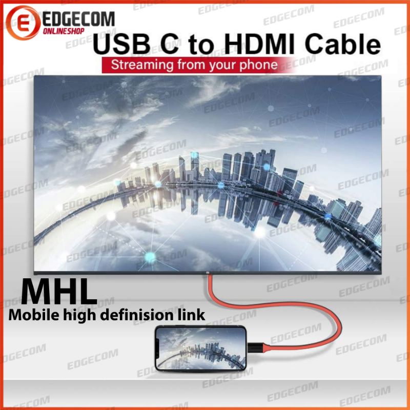 Kabel USB 3.1 TYPE C to HDMI Mirroring HDTV  / Smartphone to TV / HP TO TV