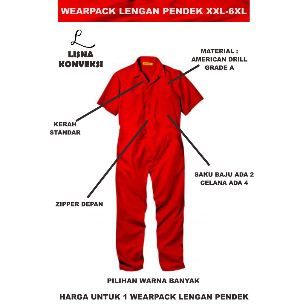 Wearpack Katelpak Baju Otomotif Montir Kandang Lengan Pendek XXL-6XL