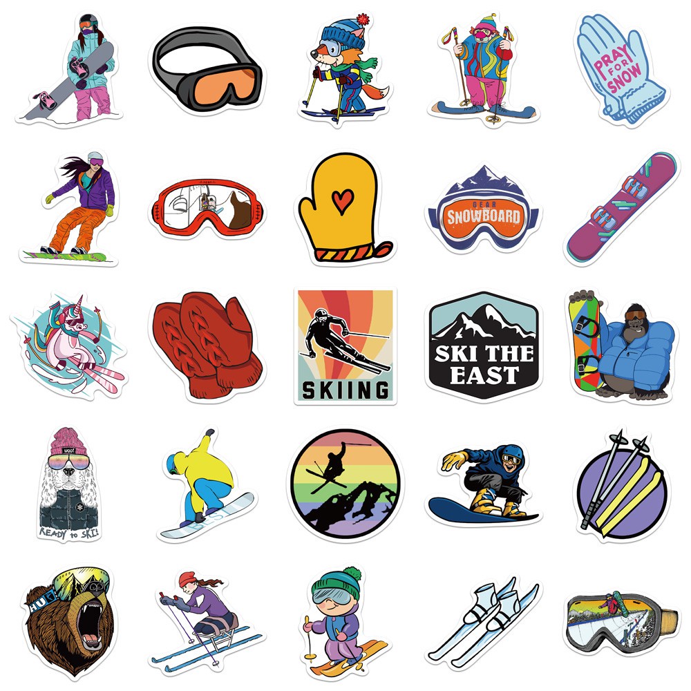 50PCS Cartoon Outdoor Extreme Ski Sports Sticker Luggage Notebook Hand Account Graffiti Decoration Kids Toy