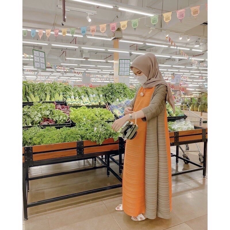 Dress plisket gamis pleat Prisket pleats Pleated Pleats Prisket plisket // Baju Terusan Long Dress G