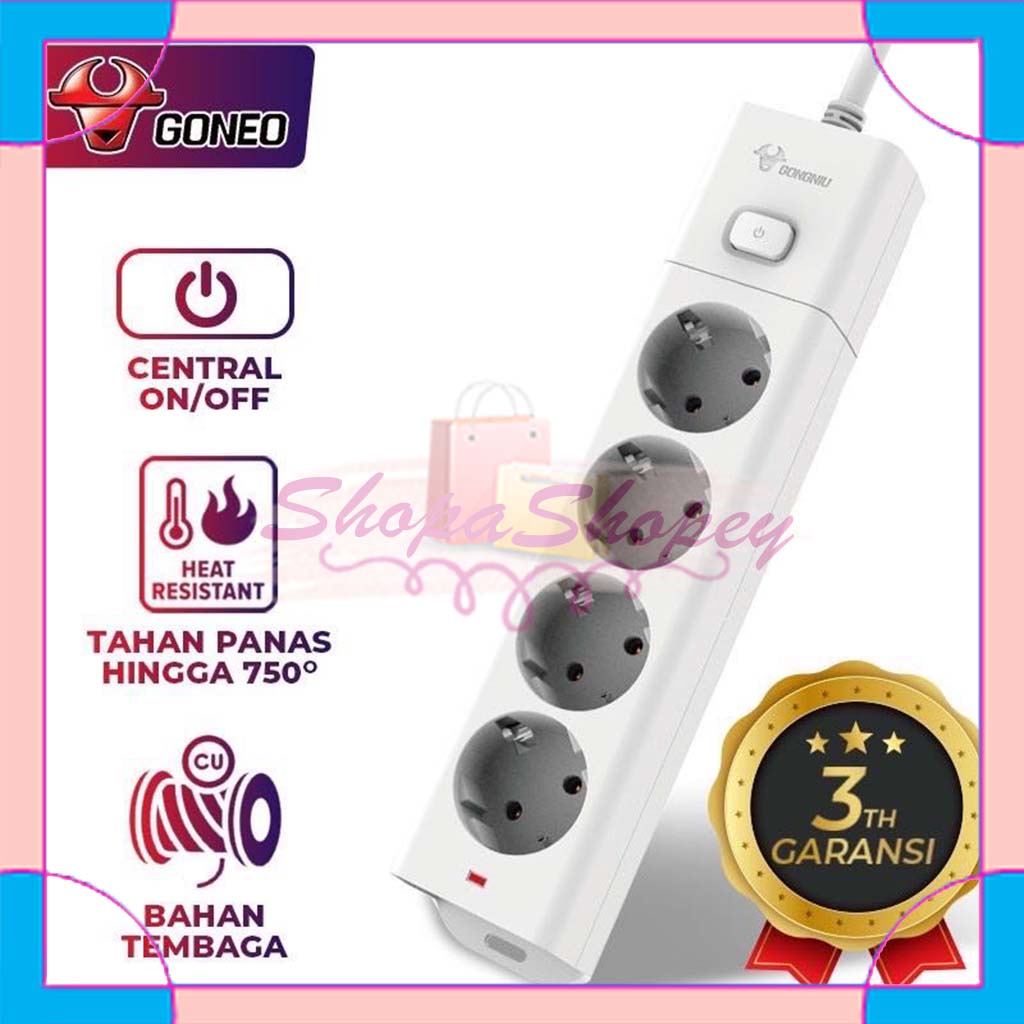 GONEO Stop Kontak/Power Strip 4 Lubang Colokan G1040 Dengan Kabel (1.5m / 3m / 5m) GONGNIU