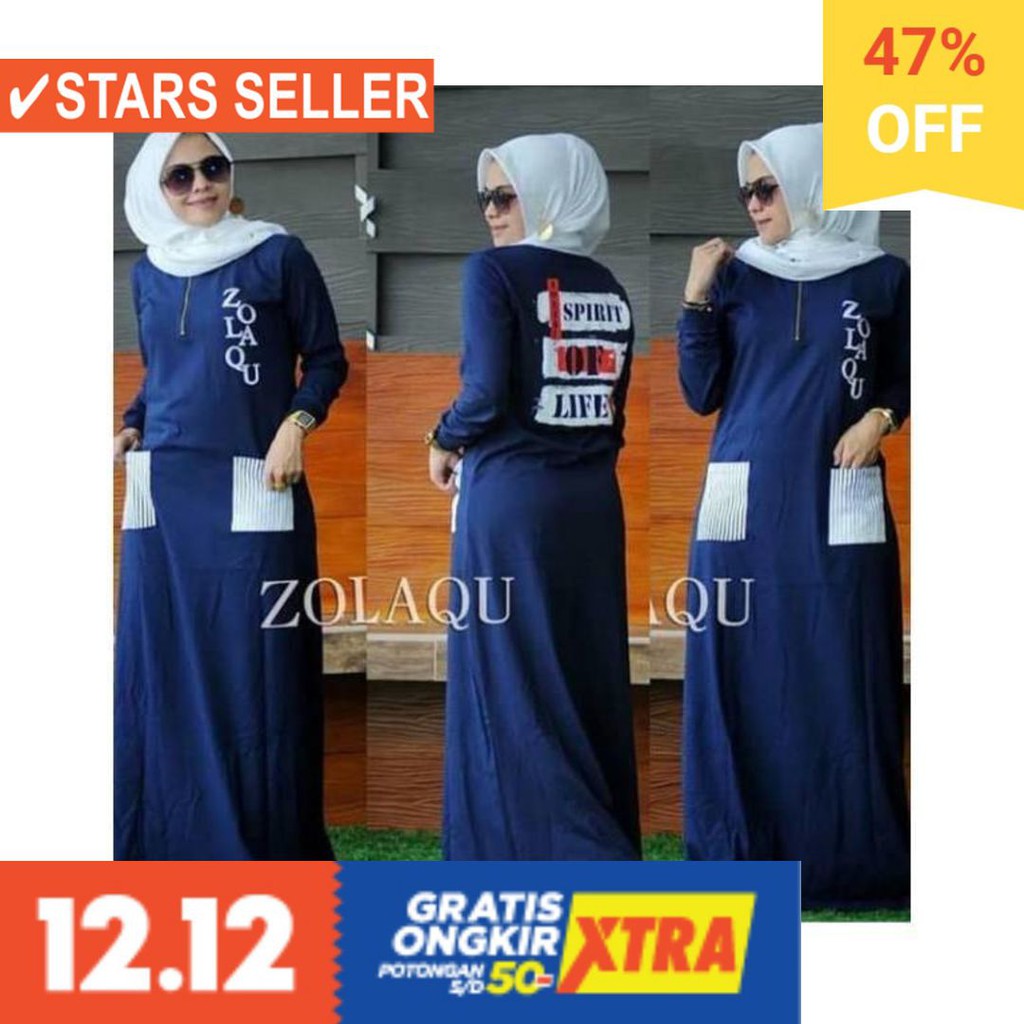 BUSANA MUSLIM PEREMPUAN FASHIONABLE CEWEK CANTIK / GAMIS ZOLAQU SPORTY / GAMIS KAOS ZOLAQU
