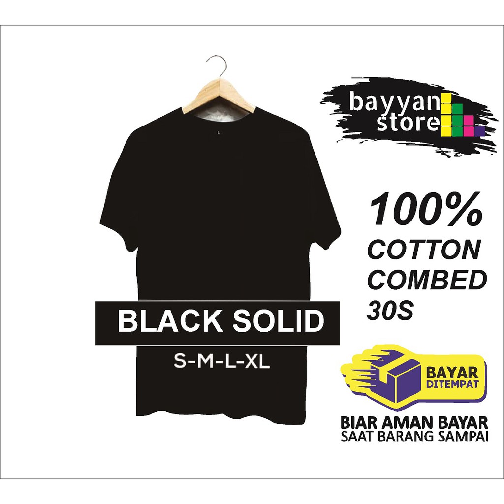 Bayyan Kaos Polos Hitam Lengan Pendek Pria Wanita Bahan Cotton 30s Ukuran S-2XL