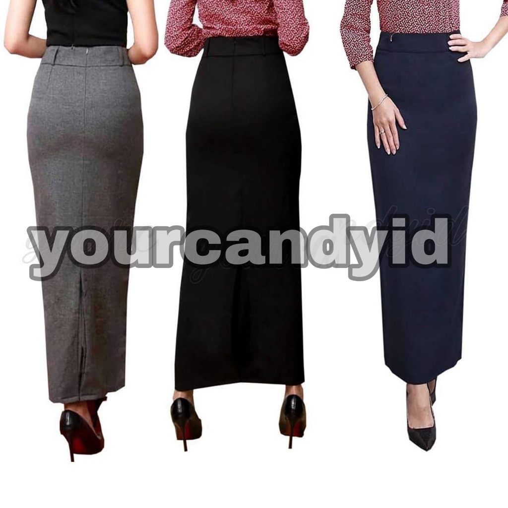 Rok Kerja Panjang Hitam Span Biron Kipas Bahan Formal Kantor Rok Sepan Kantor Rok Wanita Skirt Rok S