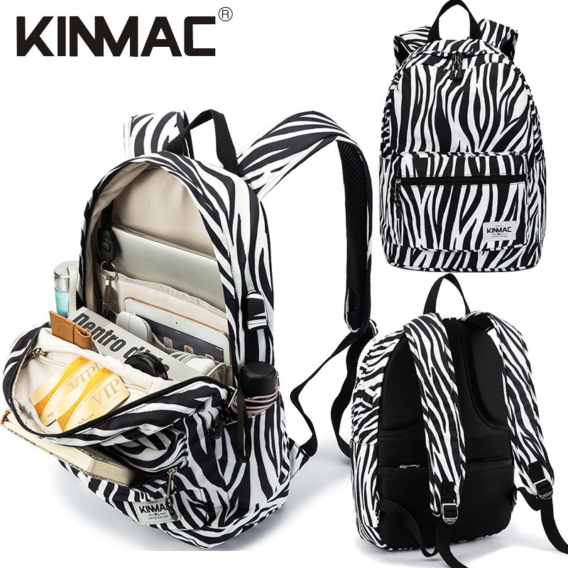 KINMAC BACKPACK Premium BLACK &amp; WHITE ZEBRA Tas Laptop Backpack Tas Ransel USB Charging