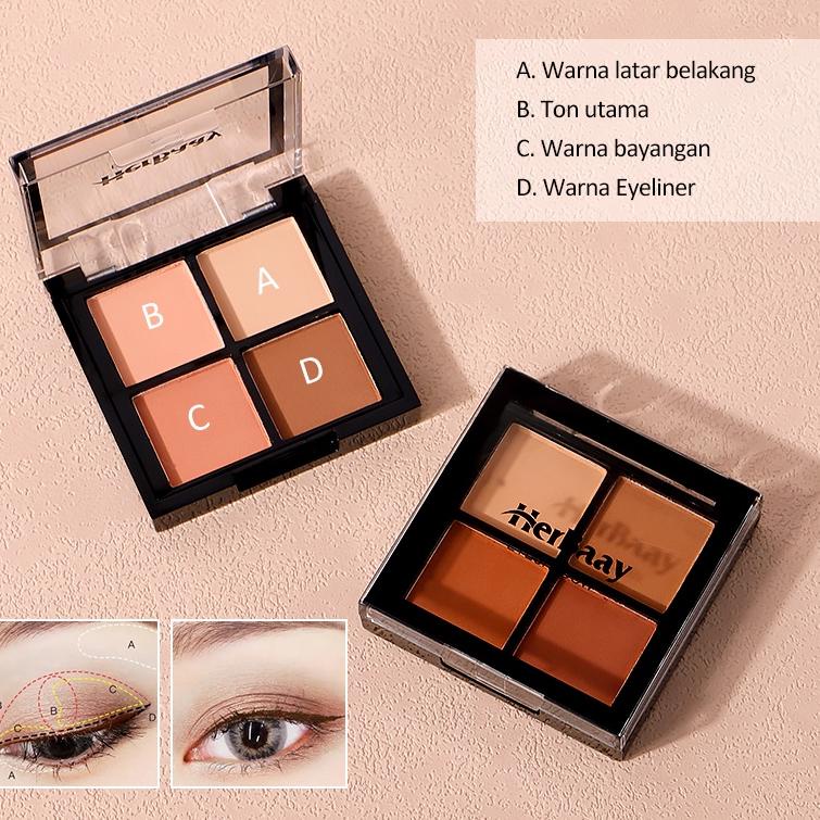 (Q4P2) ★ Herbaay Eyeshadow Palette make up pallette 4 Colour Palette + 4 in 1 Kapsul kuas makeup set