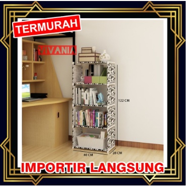 Rak Buku Serbaguna 5 susun tingkat (40x28x122cm) Portable Serbaguna