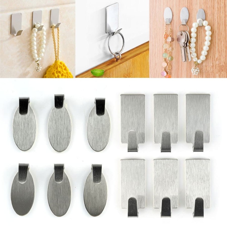 Stainless Steel Adhesive Wall Hanger (6pcs)