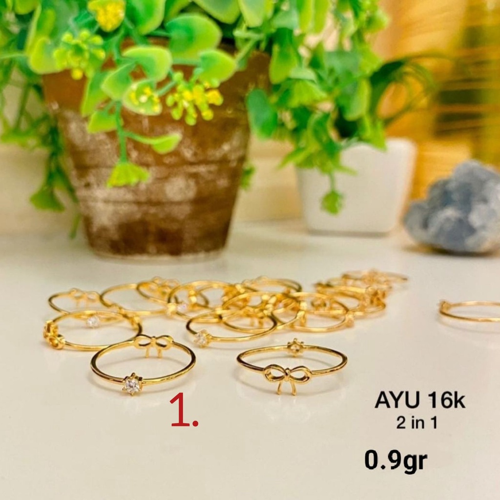 Banyak motif yaa Cincin aesthetic anak dan dewasa emas asli kadar 70 16k rose korean 2in 1 gram pita ribbon permata mawar diorr sweet manis ringan ring gold tanpa permata