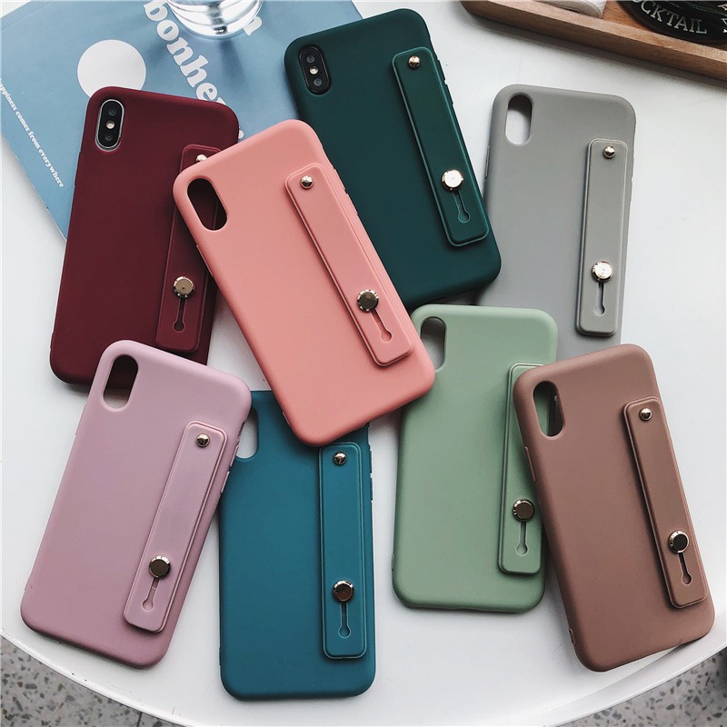 Casing Soft Case iPhone X XR XSmax 6 7 8 6Plus 8plus Warna Polos Wristband Bracket Case Cover