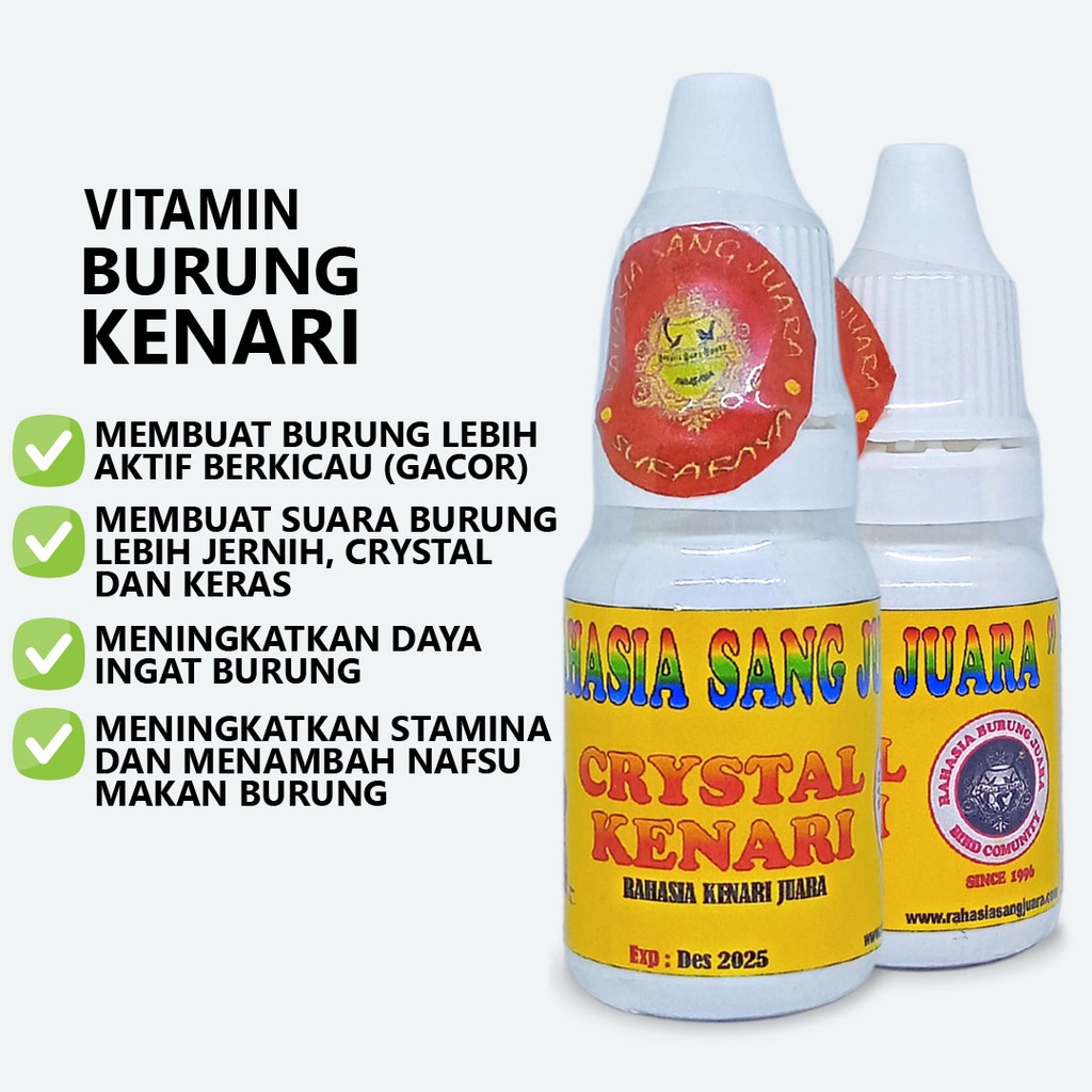 CRYSTAL KENARI | VITAMIN BURUNG KENARI GACOR MENGATASI KENARI MACET BUNYI BISA UNTUK PAUD DAN DEWASA