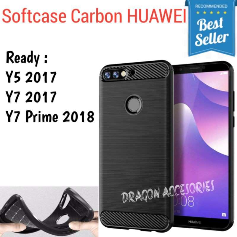 Softcase Y7 2017 Y7 Prime 2018 Y5 2017 Huawei Silikon Slim Fit Carbon Fiber Case Casing Shockproof S