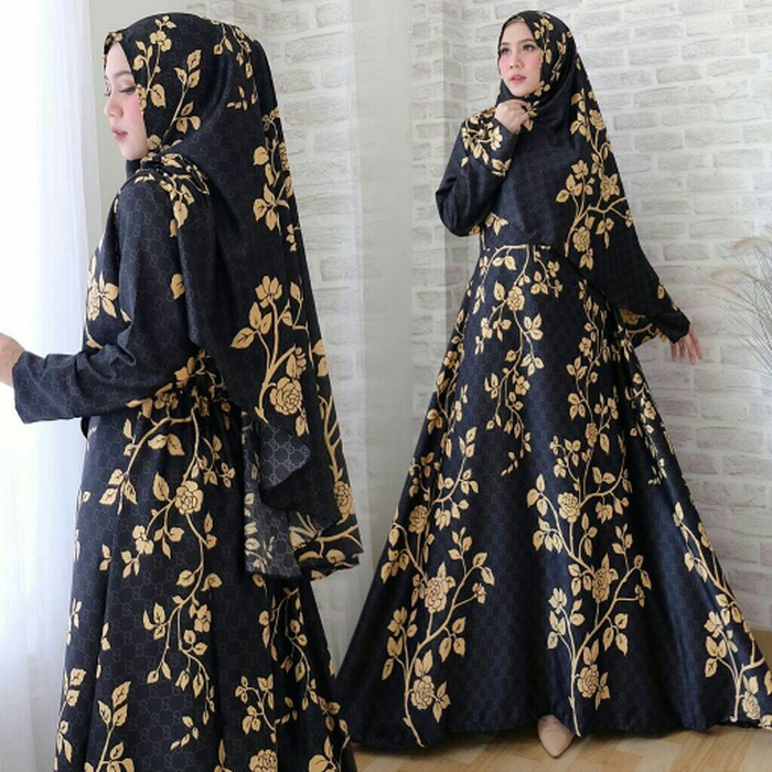 pakaian Gaun muslim ibu islami ak asd ALZENA SYARI BLACK /baju hijab muslim dress perempuan wanita u