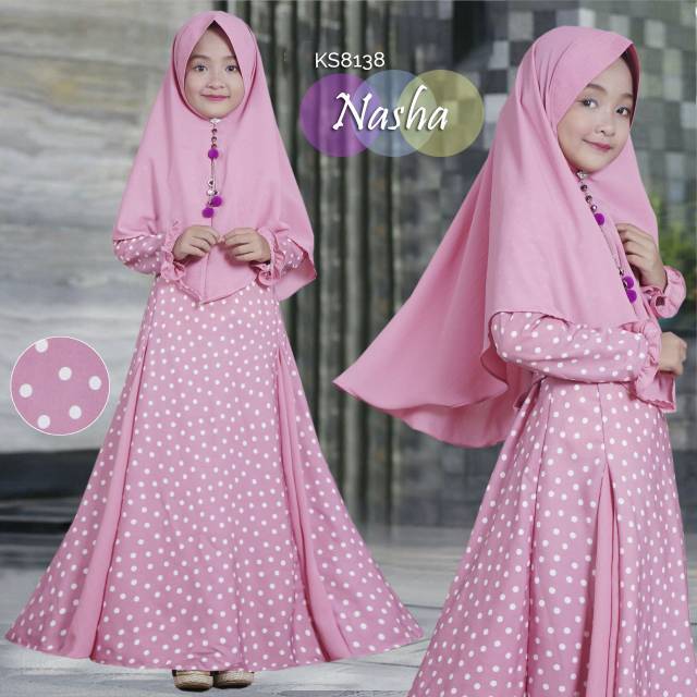 Nasha set gamis anak//set gamis anak Pink