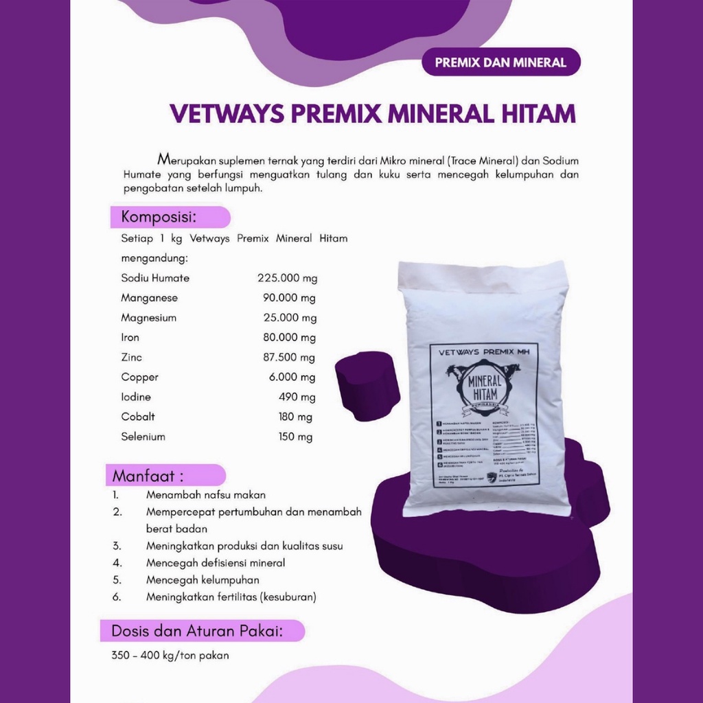 VETWAYS MINERAL HITAM | Mineral Sapi Pincang Lumpuh, Support Perbaikan Pertumbuhan Tulang dan Kuku Sapi Kambing Domba | Apoternak