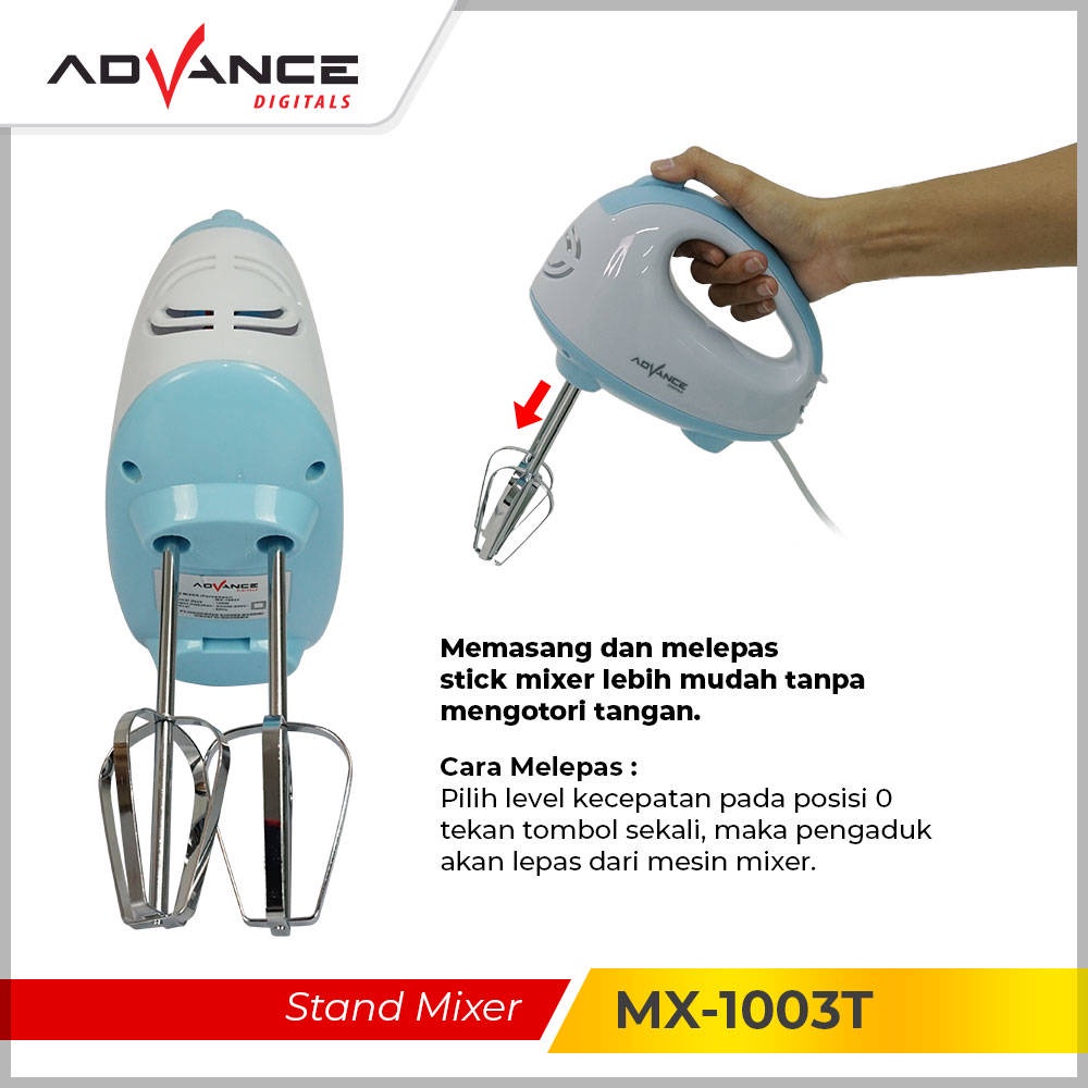 【Garansi 1 Tahun】Advance Stand Mixer 2L Pengocok Telur Mesin Roti 7 Kecepatan Pengaduk MX-1003T Dapat Dilepas