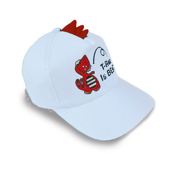 Topi Anak Dino T-Rex / Topi Anak Baseball Karakter Bordir Nama Anak-PUTIH