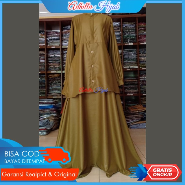 Baju Setelan Gamis Dress Searagam Kantor Wanita Guru PNS Bahan Katun Toyobo Fodu Ori Kombinasi Pramu