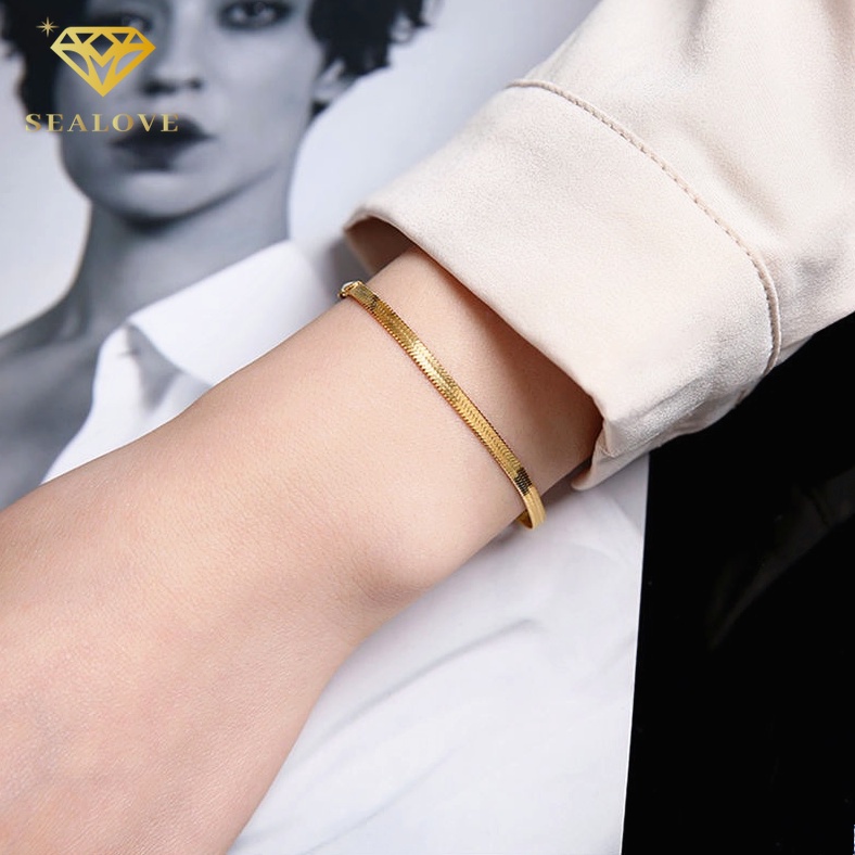 SEALOVE Gelang Titanium Anti Karat dan anti luntur Emas 18K simple Rantai Belut Perhiasan Aksesoris Wanita