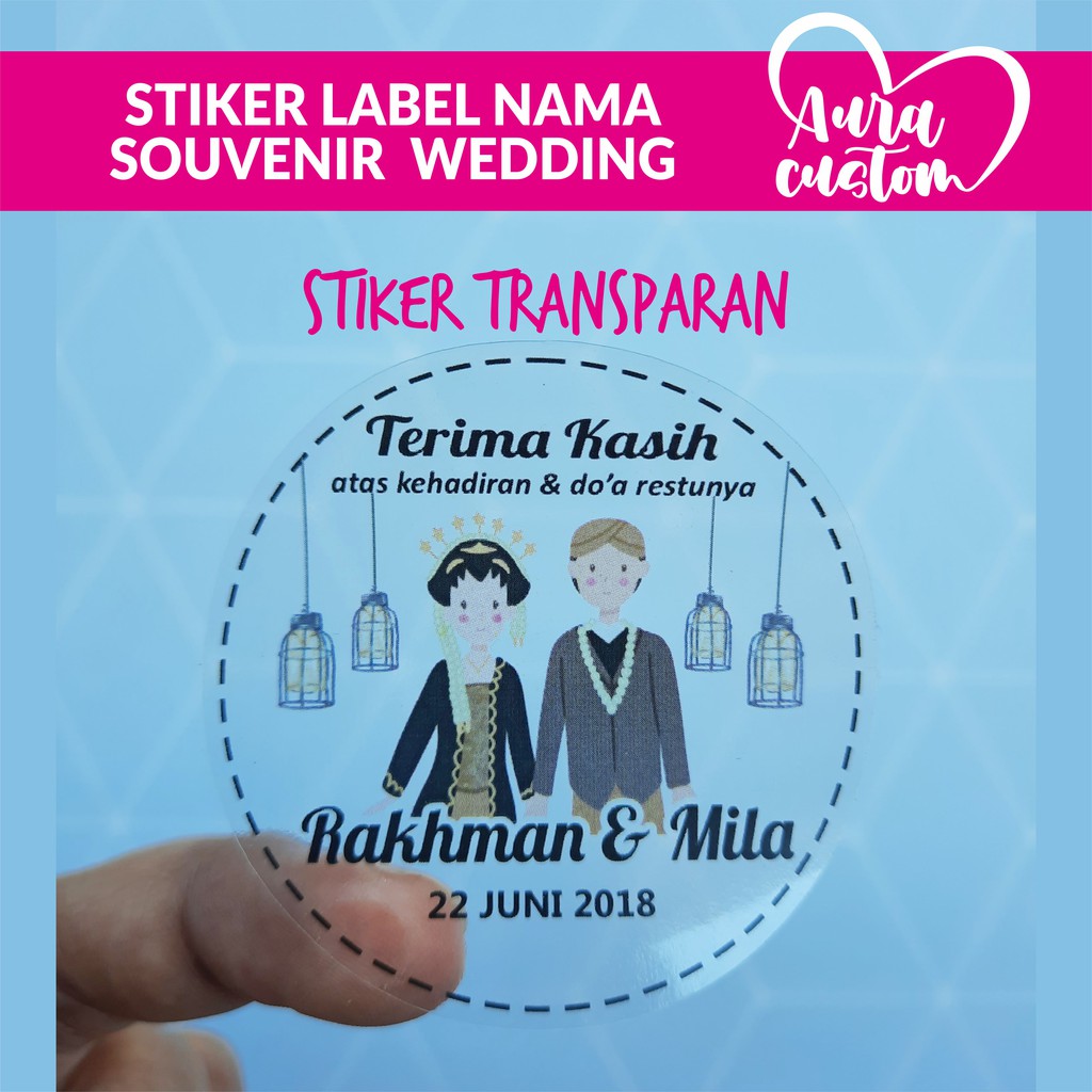 

STIKER TRANSPARAN LABEL NAMA SOUVENIR WEDDING NIKAH BULAT | TERIMA KASIH | THANKS CD | SERI JAWA