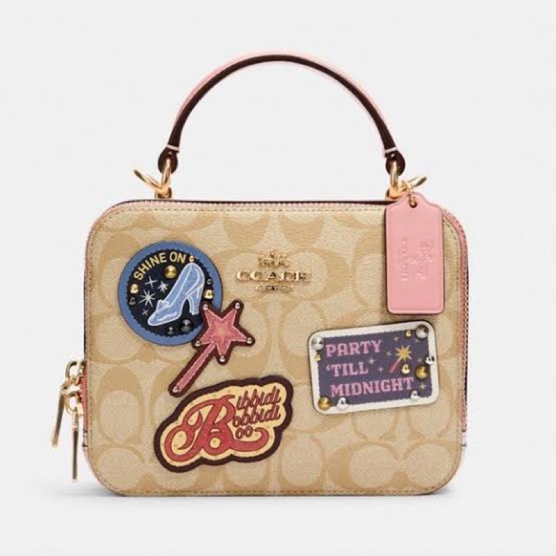 DISNEY X COACH BOX CROSSBODY IN SIGNATURE CANVAS WITH PATCHES