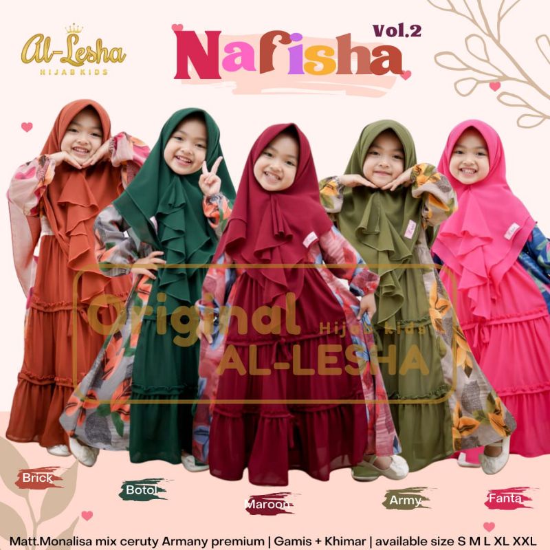 Nafisha Kids Vol 2 Ori Al Lesha Gamis Syari Kids Baju Muslim Anak Set Jilbab Syari Murah