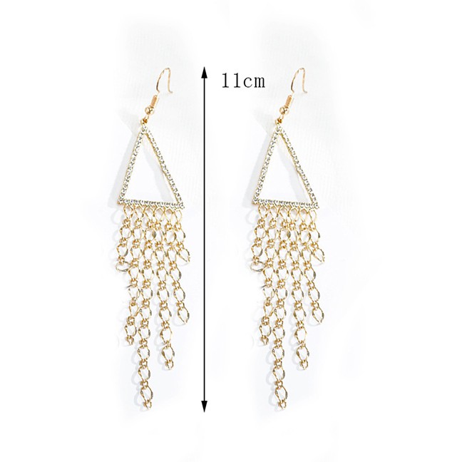 LRC Anting Gantung Fashion Gold Diamond Tassel Earrings F6535X