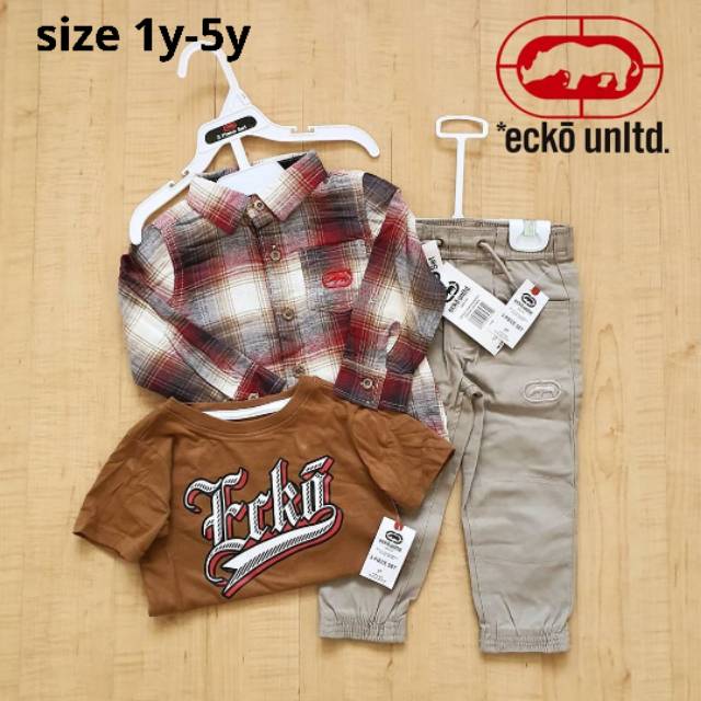 SET ANAK  COWO 3IN1 ECKO KEMEJA  KAOS CELANA PANJANG ANAK  