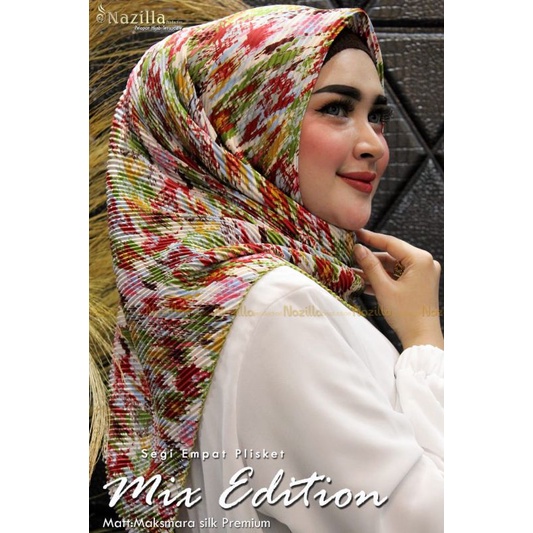 Jilbab Segi Empat Motif Plisket Polycatton Ori Nazilla-Mix warna