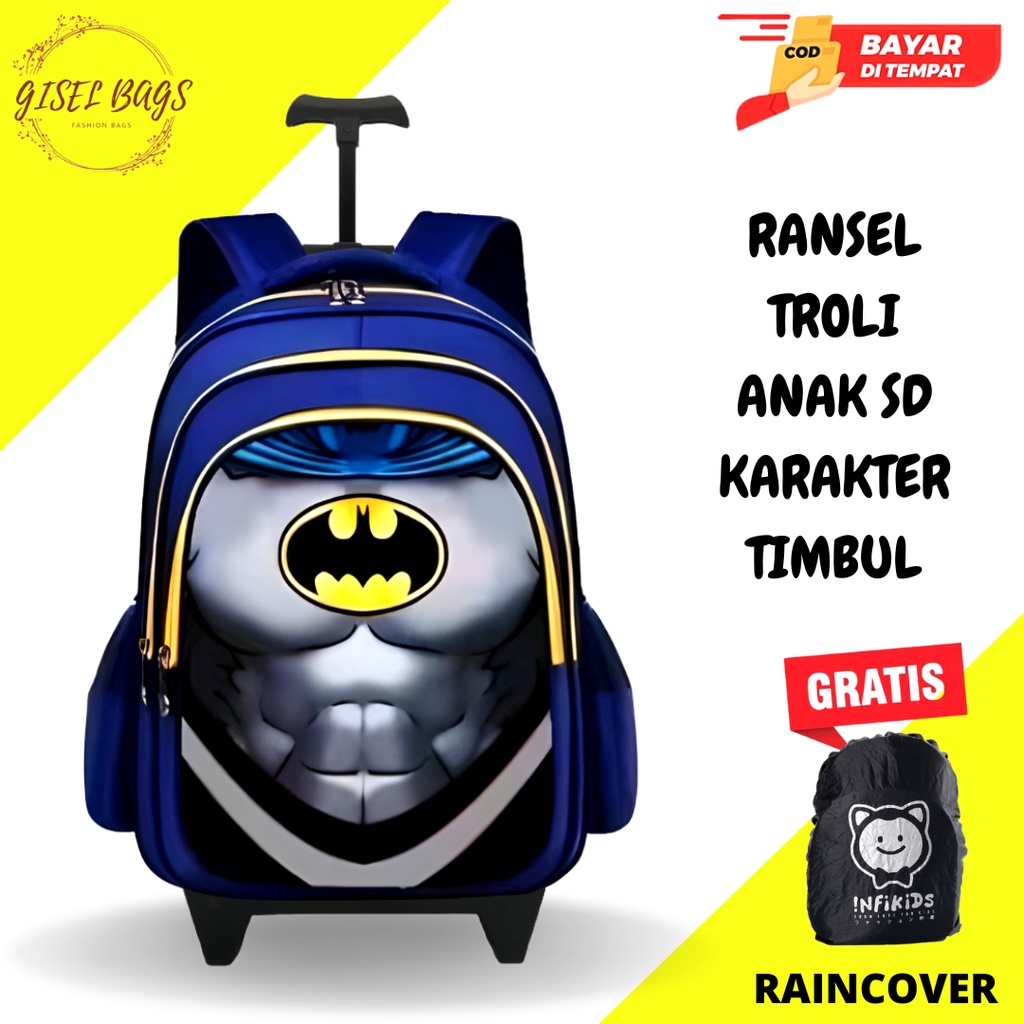 GB-Tas ransel troli anak laki laki tas ransel troli karakter superhero timbul tas ransel troli anak import