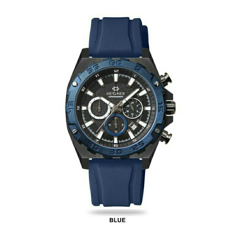 Hegner 1671 Jam tangan original pria chronograph strap rubber