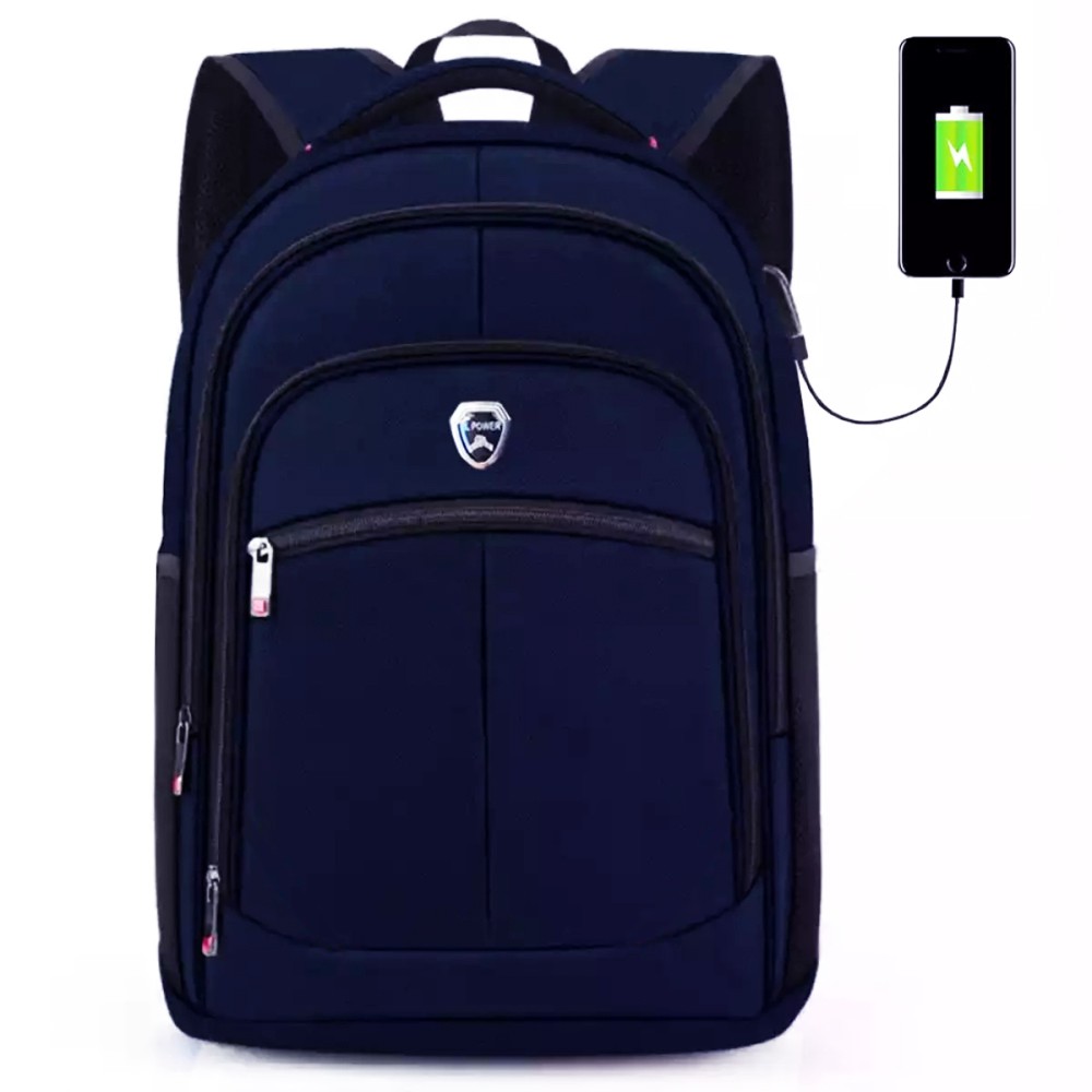 6.6 Shopee Belanja Gratis!! Tas Ransel USB Import Asli POLO PL183 Tas Pria Wanita Backpack Laptop Free Kabel USB - Biru