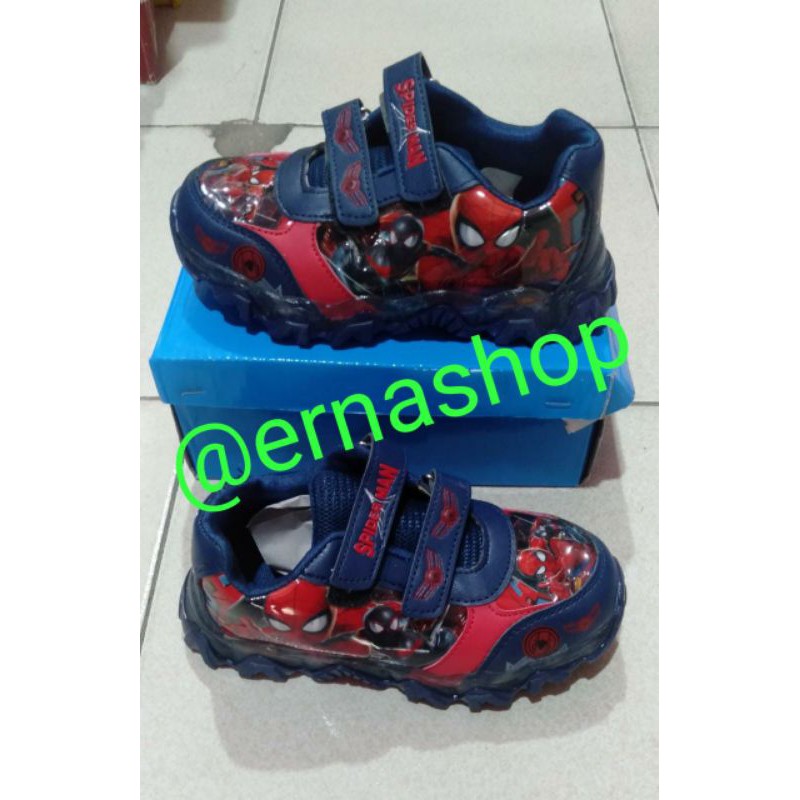 sepatu LED import karakter Spiderman lampu anak