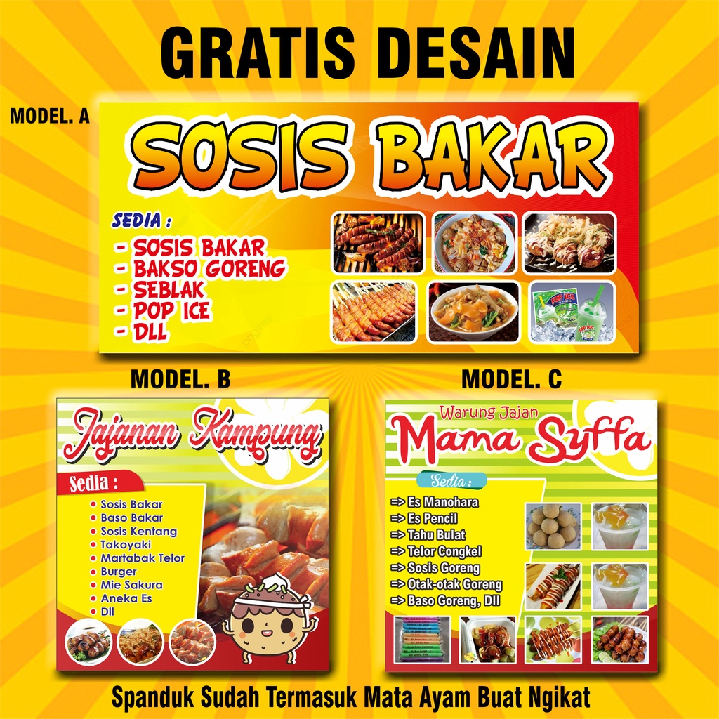 Jual Cetak Spanduk Banner Seblak Sosis Bakar Jajanan Cemilan