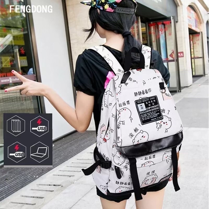 TAS RANSEL BACKPACK SEKOLAH PRIA DAN PEREMPUAN UNISEX SD SMP SMA KULIAH MUAT LAPTOP BUKU LKS WARNA HITAM NAVY DAN PUTIH