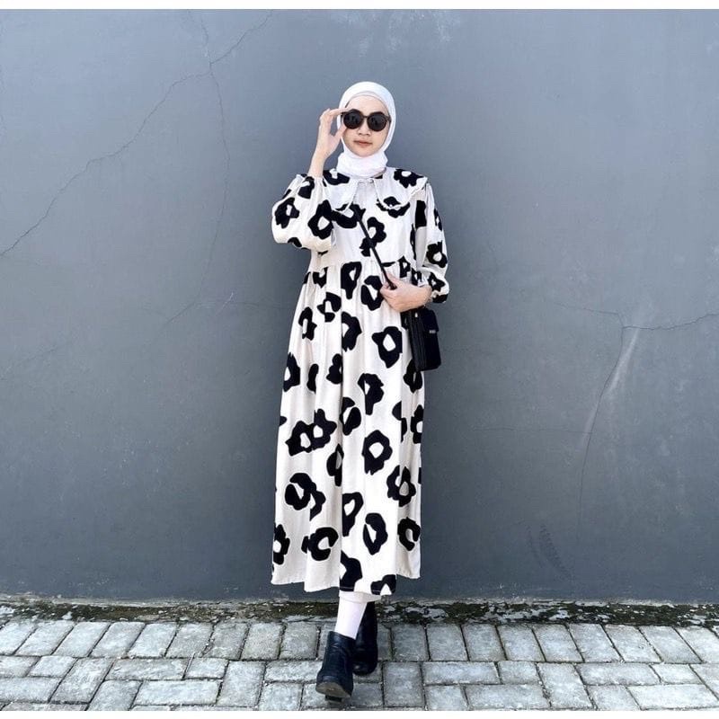 DRESS MIDI LENGAN PANJANG BAJU MUSLIM REMAJA TUNIK KEKINIAN BAHAN KATUN RAYON ADEM