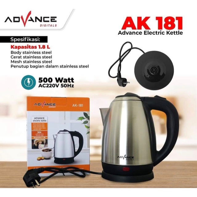 TEKO LISTRIK KETTLE ELECTRIC PEMANAS AIR LISTRIK 1.8 L ADVANCE AK 181